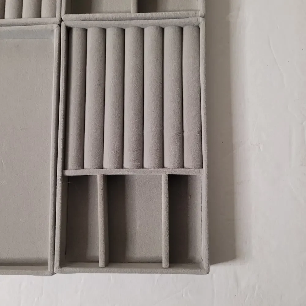 Elegant Gray Velvet Jewelry Organizer Trays (Set of 4)